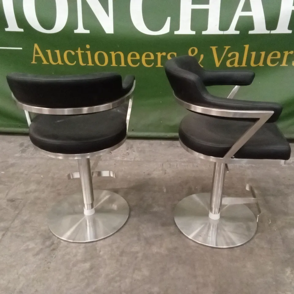 SET OF 2 FIRENZA BLACK PU BAR STOOLS WITH STAINLESS STEEL BASE