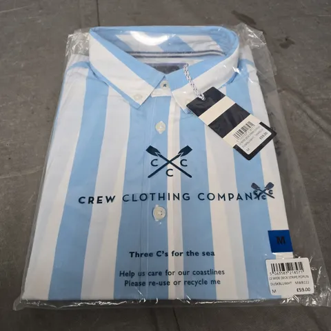 CREW CLOTHING COMPANY LONG SLEEVE DECK STRIPE POPLIN SHIRT – DUSK BLUE & WHITE, UK M
