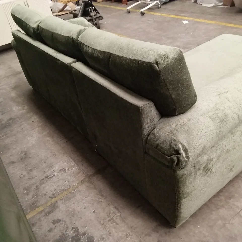 SALERNO STANDARD BACK LEFT HAND 3 SEATER FABRIC CHAISE SOFA – OLIVE GREEN RRP £999