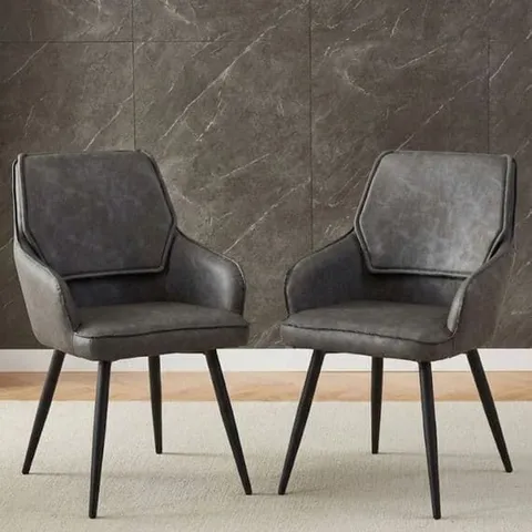 BOXED VELVET DINING CHAIRS (SET OF 2) - GREY/BLACK LEGS (1 BOX)