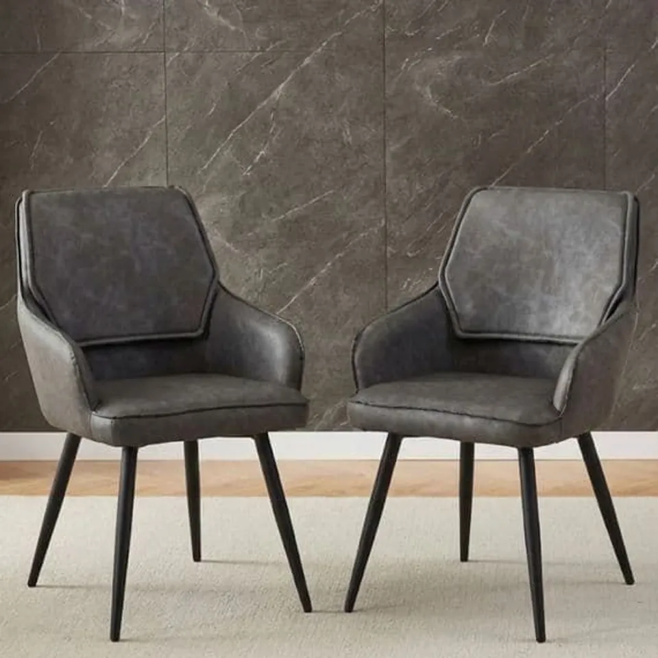 BOXED VELVET DINING CHAIRS (SET OF 2) - GREY/BLACK LEGS (1 BOX)