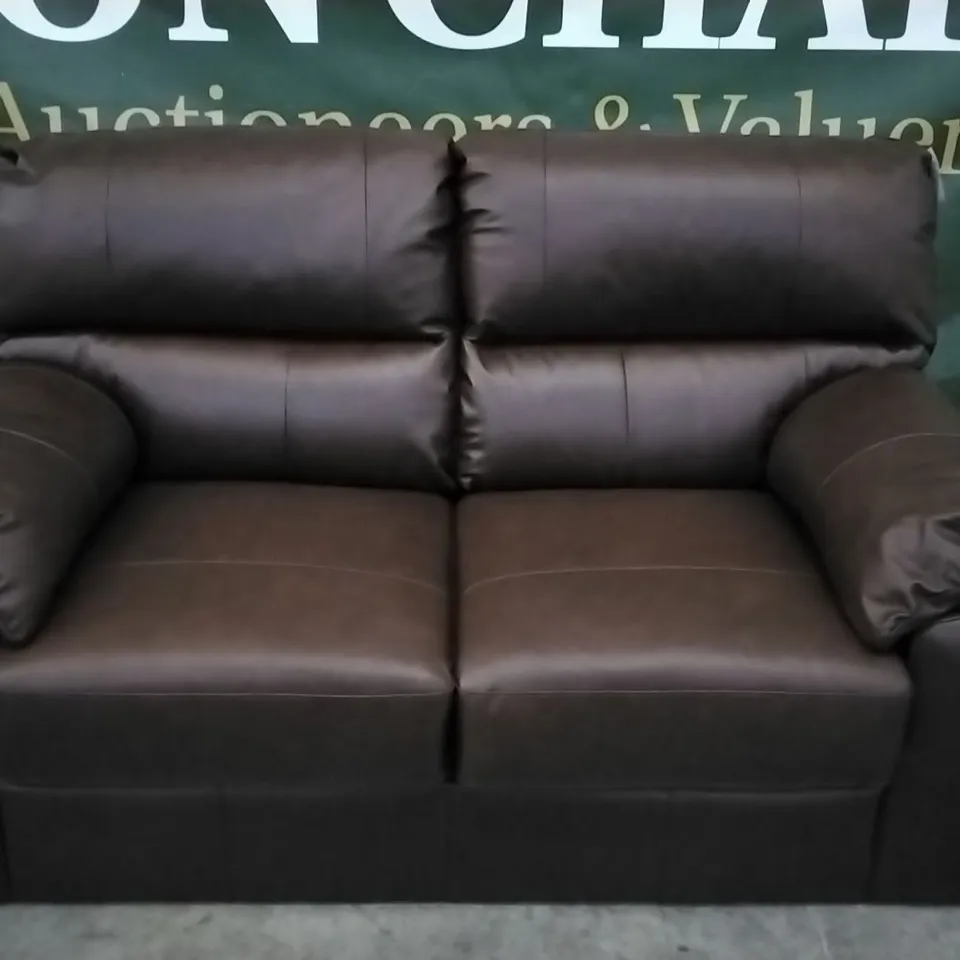 QUALITY BRITISH DESIGNER 2 SEATER SOFA - BROWN LEATHER 