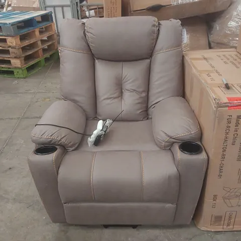 QUALITY DESIGNER FABRIC UPHOLSTERED ELECTRIC RECLINER ARMCHAIR WITH CUPHOLDERS 