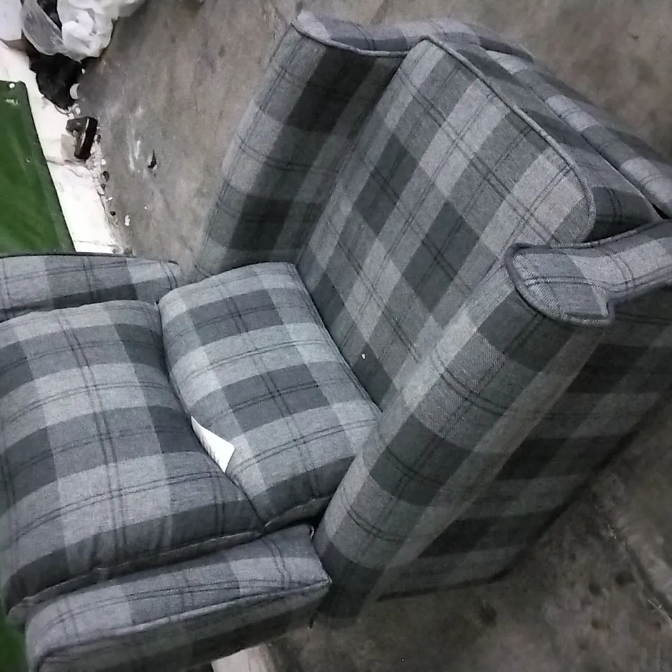 QUALITY DESIGNER LIGHT/DARK GREY TARTAN FABRIC PUSHBACK RECLINER ARMCHAIR 