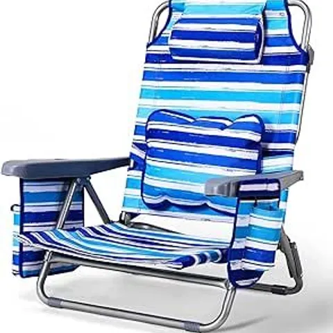BOXED LIFERUN FOLDING BACKPACK BEACH CHAIR WITH LUMBAR CUSHION & HEADREST - BLUE (1 BOX)