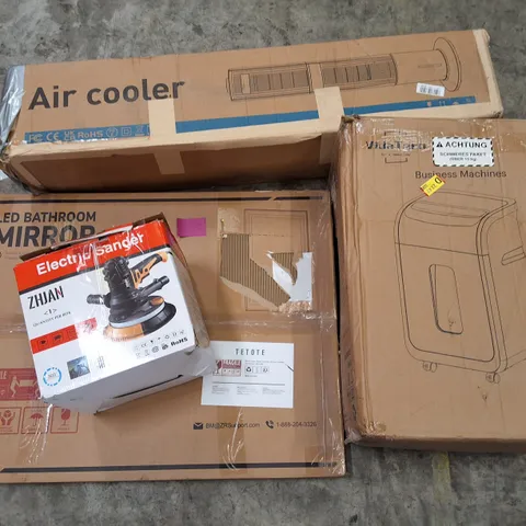 PALLET CONTAINING ASSORTED PRODUCTS INCLUDING ELECTRIC SANDER, AIR COOLER, PAPER SHREDDER & LED BATHROOM MIRROR