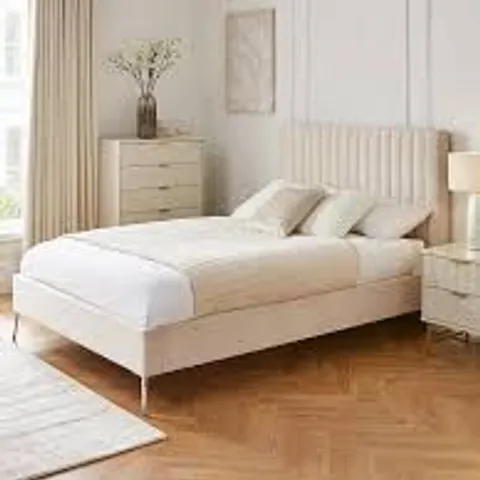 BOXED EMELIA FABRIC DOUBLE BED FRAME - CREAM (4 BOXES)