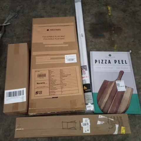 PALLET CONTAINING ASSORTED PRODUCTS INCLUDING PIZZA PEEL, MINI CLOTHING RACK, ROLLER BLIND, FOLDABLE PLAY MAT & SMALL FOLDING CAMPING LIGHTWEIGHT TABLE
