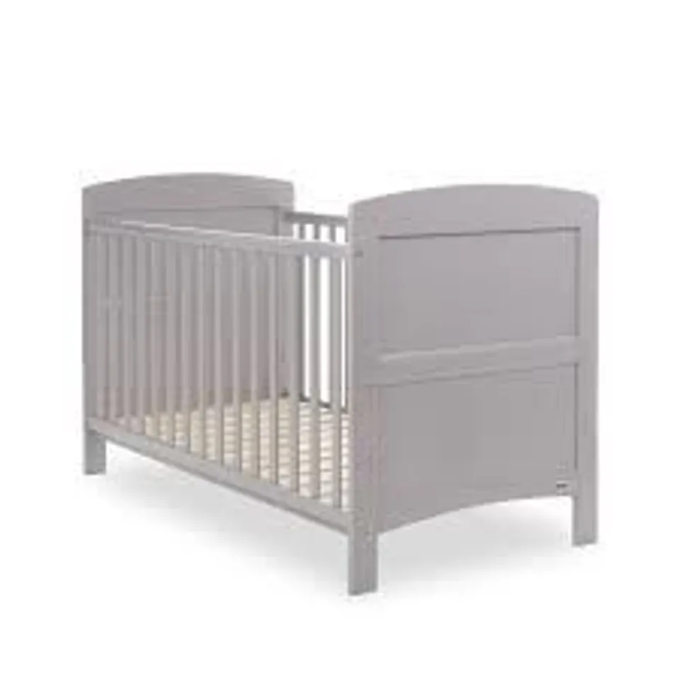BOXED GRACE WOODEN COT BED WITH TEETHING RAIL - GREY (1 BOX)
