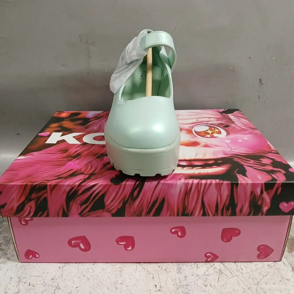 BOXED PAIR OF KOI TIRA PEARL MARY JANES SKY JEWEL EDITION IN BLUE SIZE UK 4