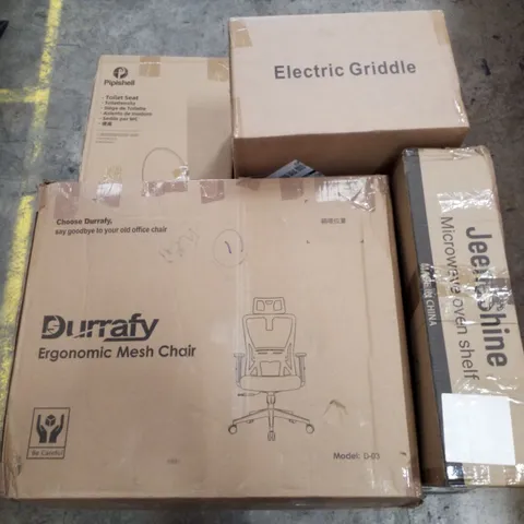 PALLET CONTAINING ASSORTED PRODUCTS INCLUDING TOILET SEAT, ELECTRIC GRIDDLE, OFFICE CHAIR & MICROWAVE OVEN SHELF