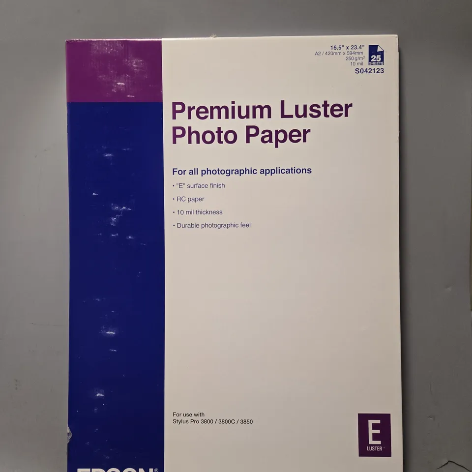 SEALED EPSON C13S042123 PREMIUM LUSTER PHOTO PAPER - 250GSM (A2 / 25 SHEETS)