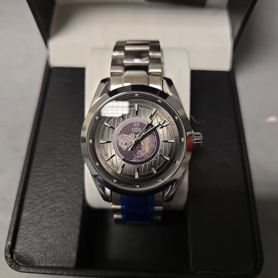 ERNEST FERDINAND WATCH – GLOBAL DIAL – STAINLESS STEEL STRAP – 3ATM WATER RESISTANT - GIFT BOX