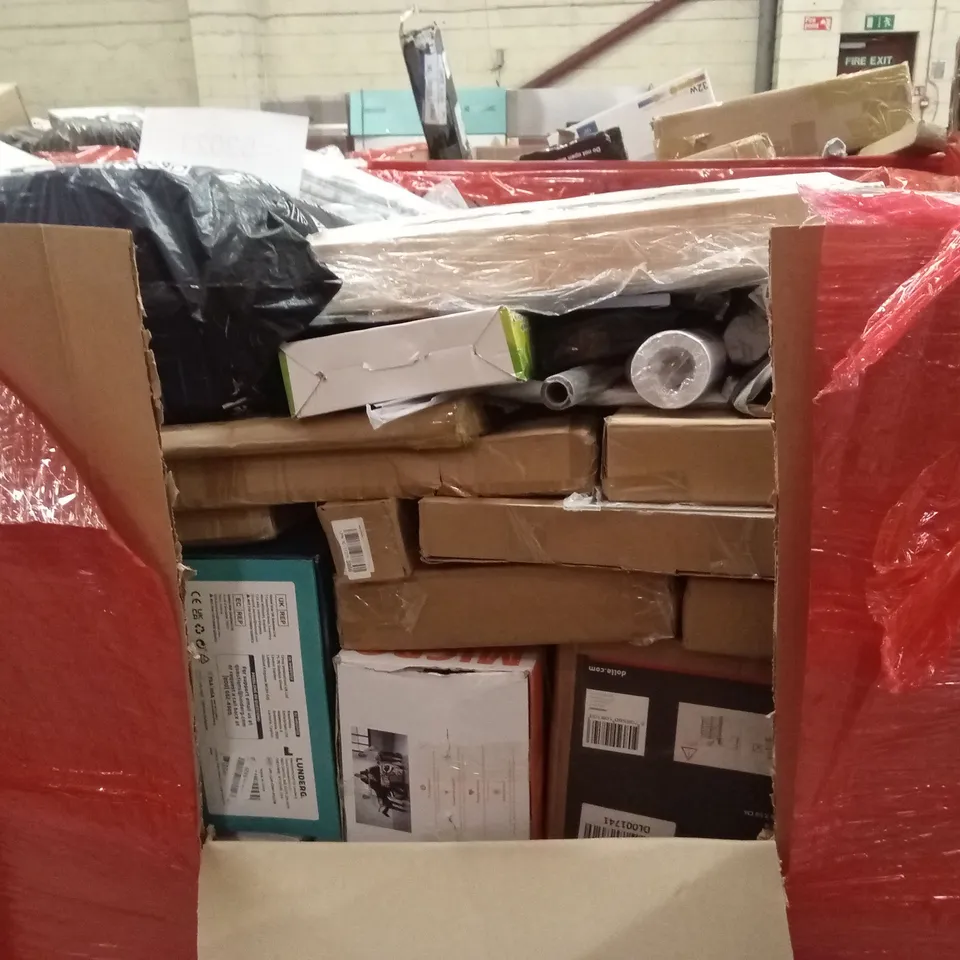 PALLET OF ASSORTED HOUSEHOLD GOODS AND PRODUCTS TO INCLUDE; BOXED FURNITURE ETC