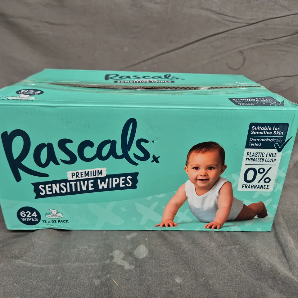 RASCALS PREMIUM SENSITIVE WIPES – 624 WIPES PER BOX (12 X 52 PACK) 