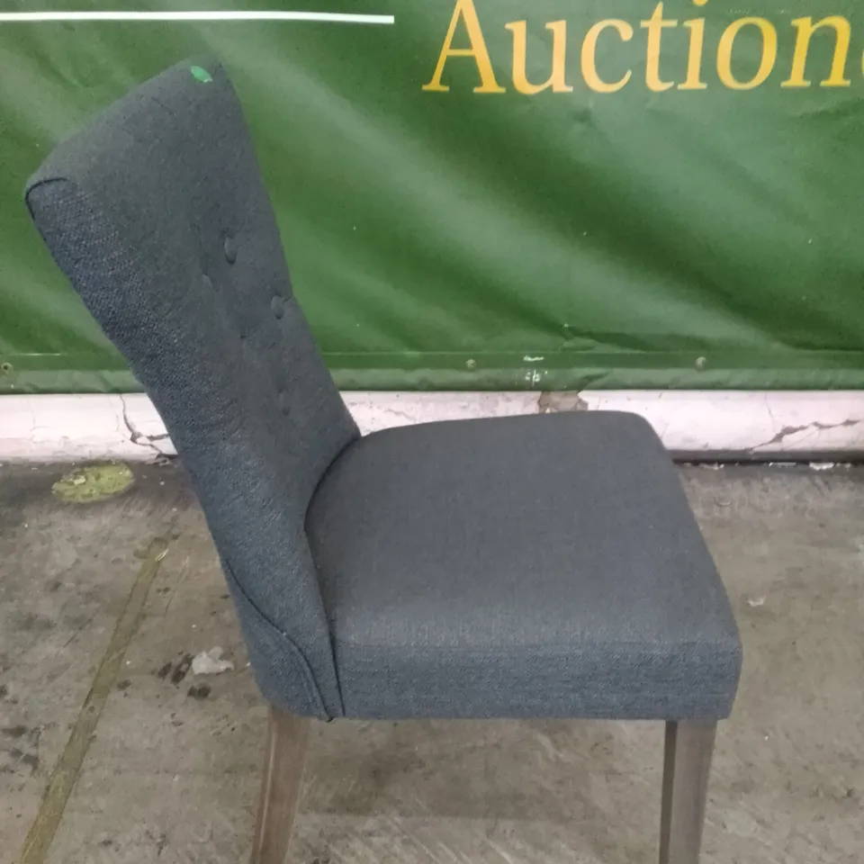BEWLEY SLATE FABRIC BUTTON BACK DINING CHAIR WITH OAK LEGS