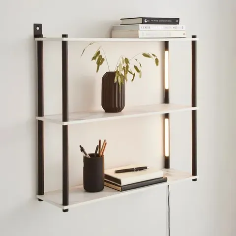 BOXED AIKO WALL UNIT WITH LED LIGHTS BLACK AND FAUX MARBLE (1 BOX)