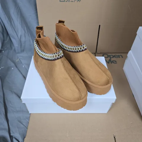 SHOES BY EMMA -  MELROSE – TAN SUEDE ANKLE BOOTS, UK SIZE 6