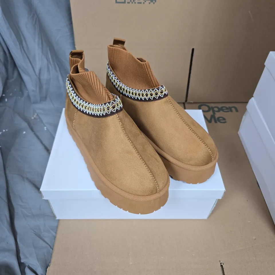 SHOES BY EMMA -  MELROSE – TAN SUEDE ANKLE BOOTS, UK SIZE 6