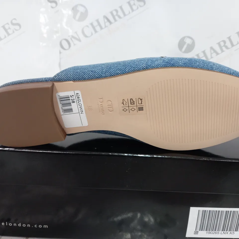 BOXED DUNE LONDON BLUE DENIM FABRIC SLIM SOLE BACKLESS SHOES SIZE 5