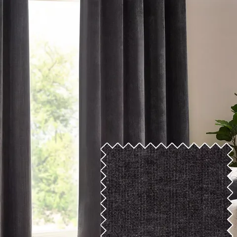 FURN HEAVYWEIGHT CHENILLE EYELET CURTAINS (168X229) - CHARCOAL