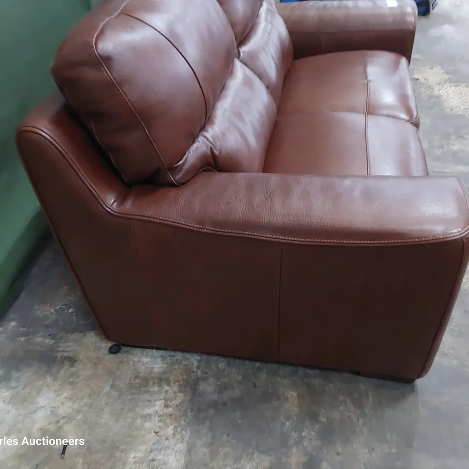 QUALITY ITALIAN DESIGNER PRATO TWO SEATER SOFA CHESTNUT LEATHER