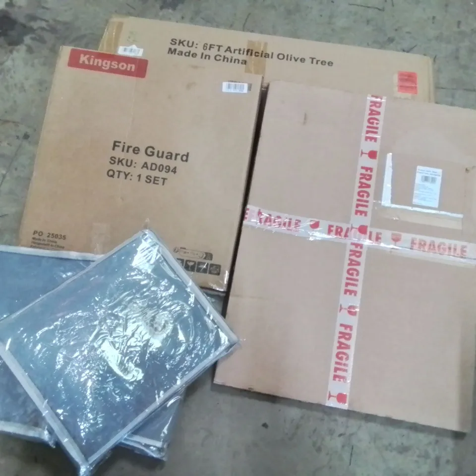 PALLET CONTAINING VARIOUS ASSORTED ITEMS TO INCLUDE:ARTIFICIAL OLIVE TREE, FIRE GUARD, PICTURE FRAME, SHOE STORAGE BOXES AND OTHER ASSORTED ITEMS...