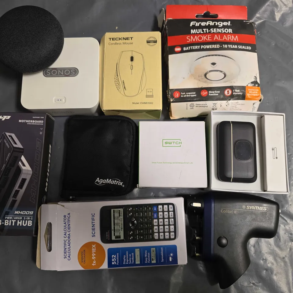LOT OF 10 ASSORTED ITEMS TO INCLUDE 8-BIT HUB, GOOGLE SPEAKER AND SCIENTIFIC CALCULATOR