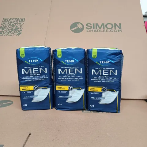 TENA MEN ACTIVE FIT ABSORBENT PROTECTORS – 20 PER PACK, 3 PACKS (60 PCS)