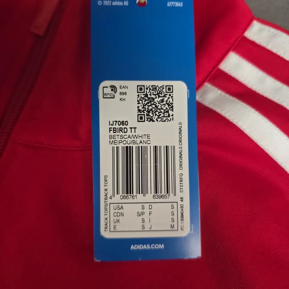 ADIDAS ORIGINALS RED TRACK JACKET WITH WHITE 3-STRIPES, UK SIZE S