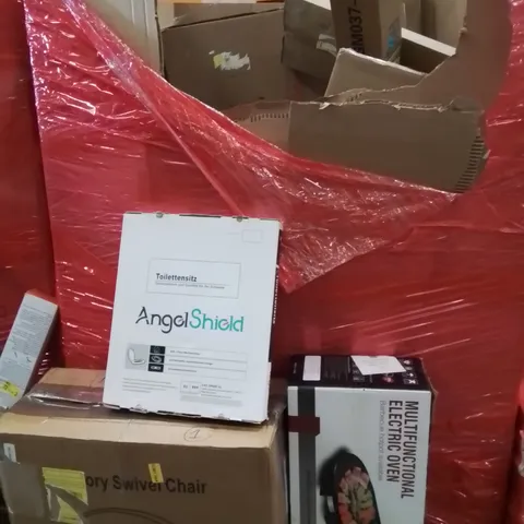 PALLET OF ASSORTED HOUSEHOLD GOODS AND PRODUCTS TO INCLUDE;ELECTRIC OVEN,SWIVEL CHAIR,TOILET SEAT