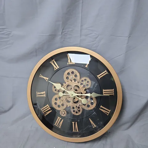 GOLD SKELETON GEAR WALL CLOCK WITH ROMAN NUMERALS