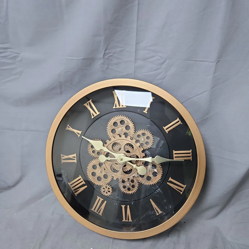 GOLD SKELETON GEAR WALL CLOCK WITH ROMAN NUMERALS