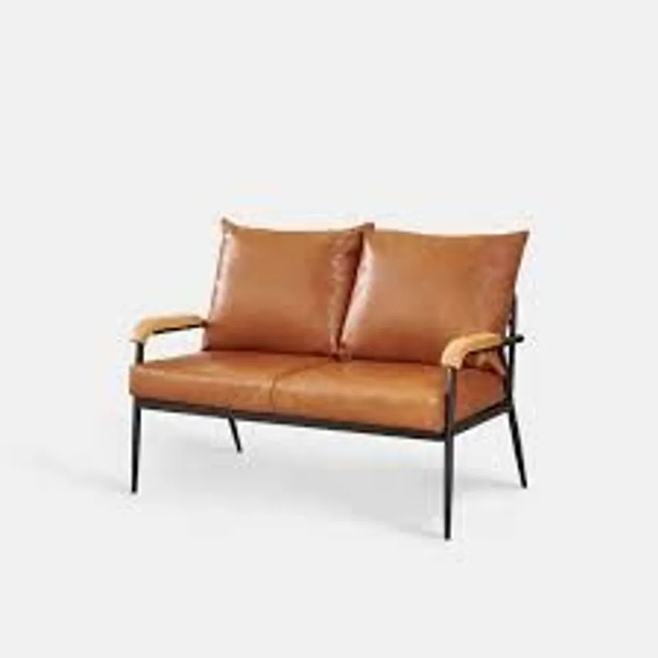 BOXED DESIGNER METAL FRAME CHILDREN'S 2 SEATER SOFA - LIGHT BROWN (1 BOX)