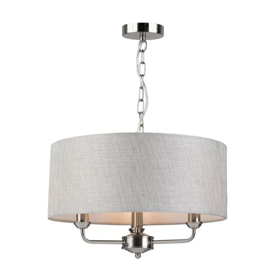 BOXED EBRU 3 LIGHT DRUM CHANDELIER - GREY