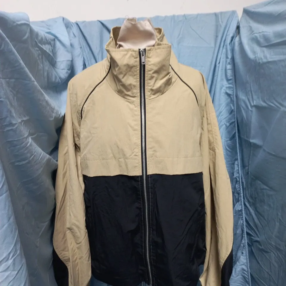 M&S MEN'S LIGHTWEIGHT COLOUR-BLOCK JACKET – BEIGE & BLACK, UK SIZE L