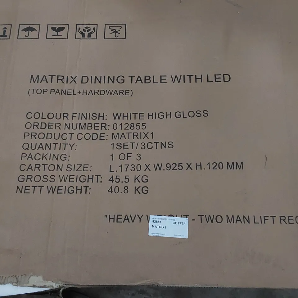 BOXED MATRIX DINING TABLE WITH LED - WHITE HIGH GLOSS (3 BOXES)