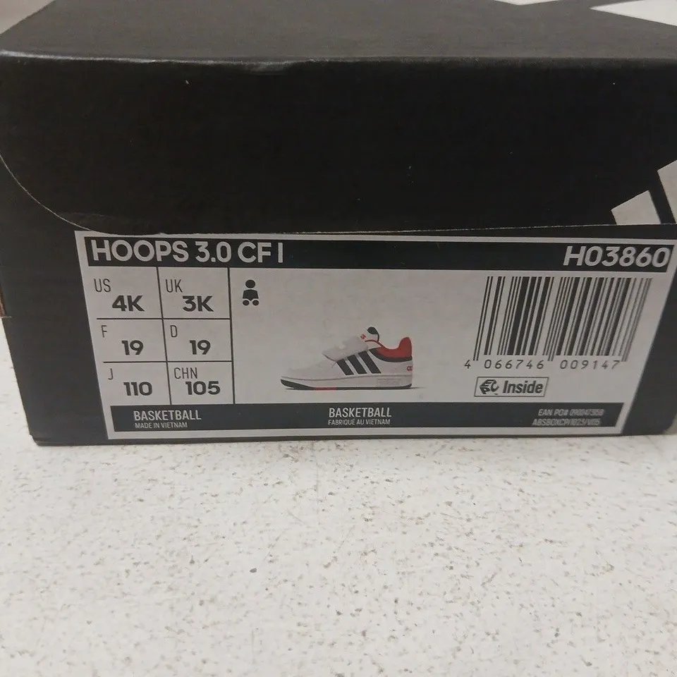 ADIDAS HOOPS 3.0 CFI KIDS TRAINERS – WHITE/BLACK/ORANGE - SIZE UK CHILDS 3