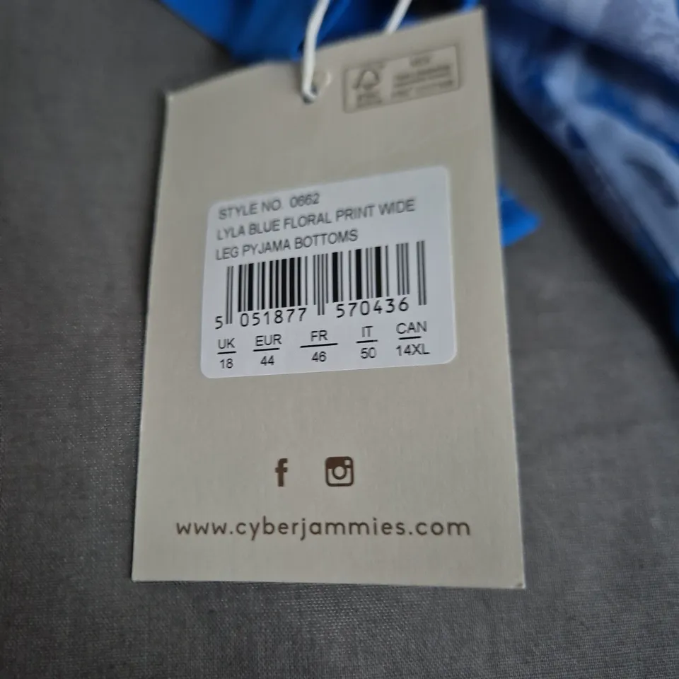 CYBERJAMMIES LYLA BLUE FLORAL PRINT WIDE-LEG PYJAMA BOTTOMS – UK 18