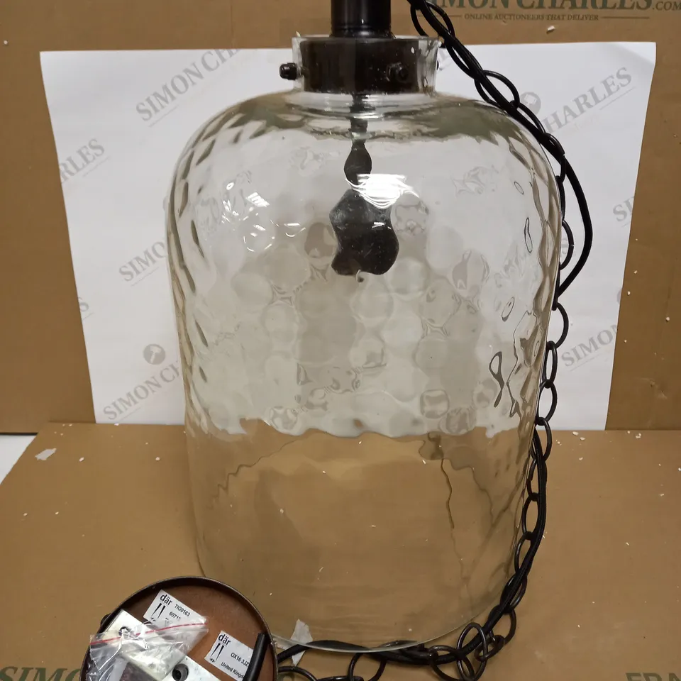 DAR LIGHTING TIGODA 1LT SINGLE PENDANT BRONZE AND GLASS LIGHT FIXTURE 