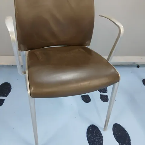 SET OF 8 MID-CENTURY BROWN VINYL CHAIR WITH CHROME FRAME