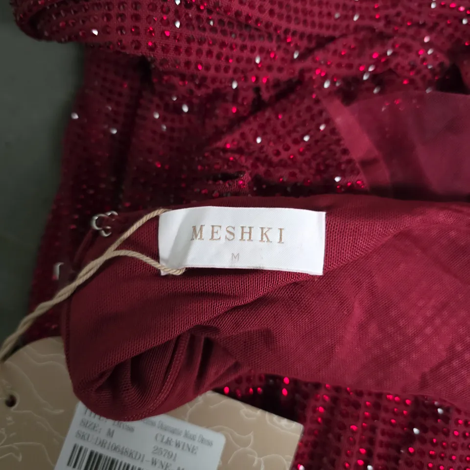 MESHKI MAGNOLIA SLEEVELESS DIAMANTE MAXI DRESS IN WINE RED - MEDIUM