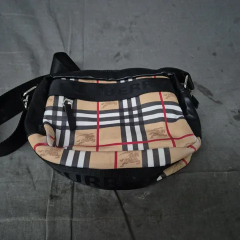 BURBERRY CHECK BELT BAG WITH LOGO STRAP 