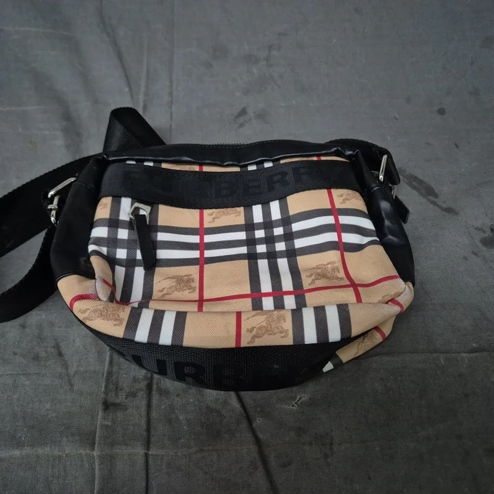 BURBERRY CHECK BELT BAG WITH LOGO STRAP 