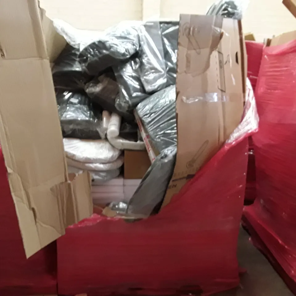 PALLET TO CONTAIN AN ASSORTMENT OF HOUSEHOLD ITEMS TO INCLUDE STORAGE STOOL, PET BAGS AND DRAW AND SHELF LINERS ECT 