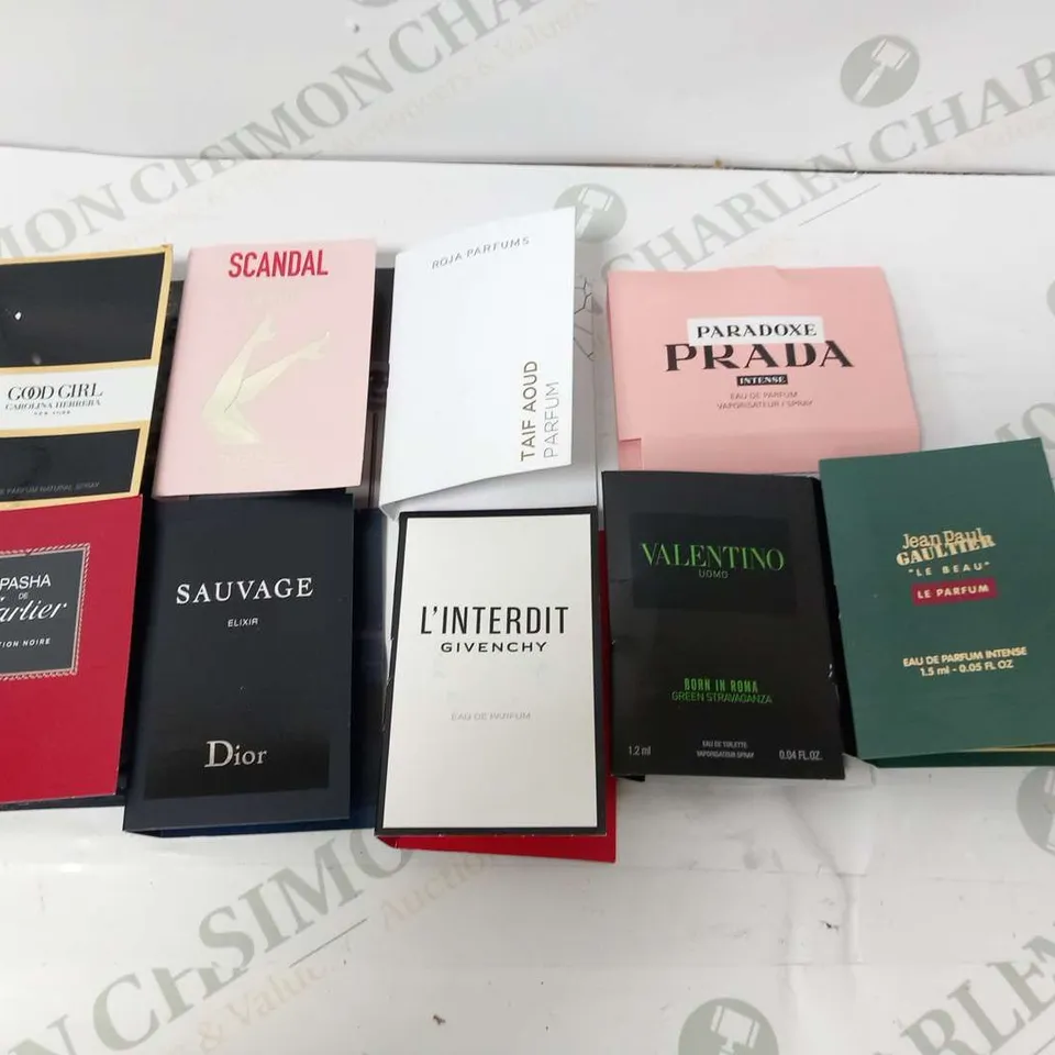 LARGE QUANTITY OF ASSORTED FRAGRANCE SAMPLES AND TESTERS TO INCLUDE; PRADA, JEAN PAUL GAULTIER, VALENTINO AND CARTIER