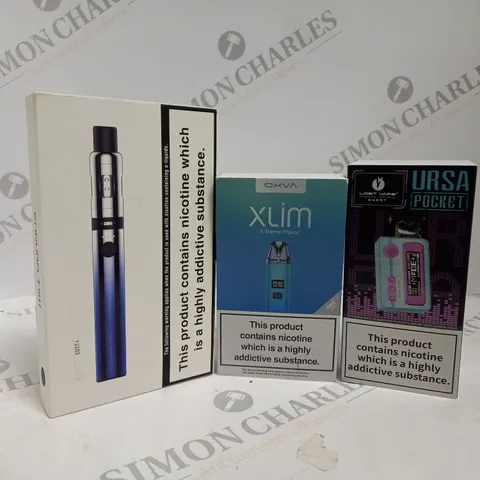 APPROXIMATELY 20 ASSORTED BOXED VAPING PRODUCTS TO INCLUDE INNOKIN ENDURA T18II, LOST VAPE URSA POCKET, OXVA XLIM X-TREME FLAVOUR ETC.