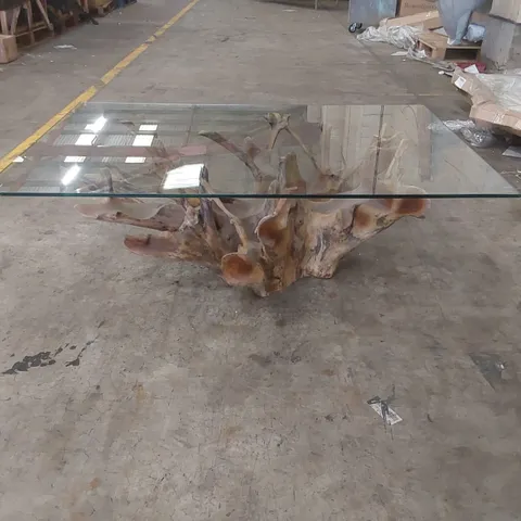 PACKAGED HOMESDIRECT365 TEAK ROOT DRIFT GLASS COFFEE TABLE (2 ITEMS)