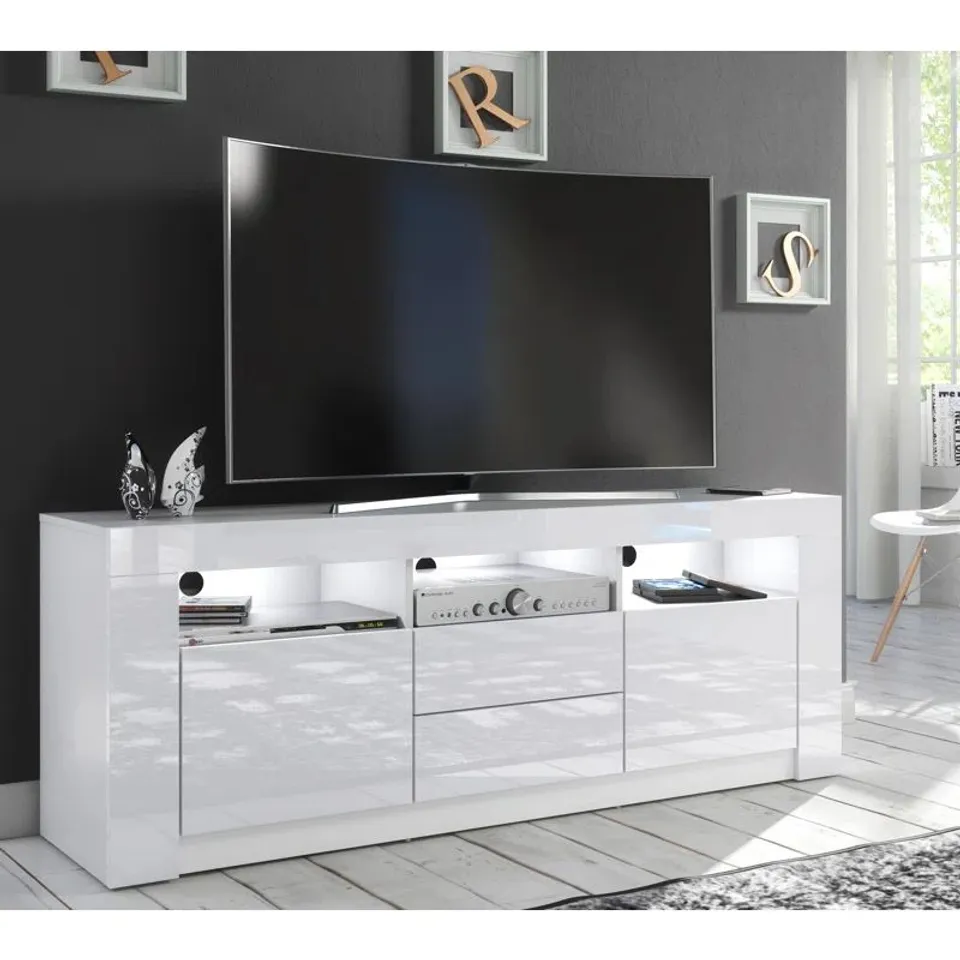 BOXED CLIFTON 18 WHITE TV STAND FOR TVS UP TO 70 INCH WORK WHITE LED LIGHTS (2 BOXES)