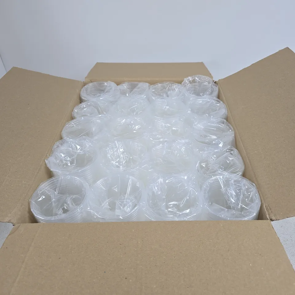BOX OF LARGE AMOUNT OF CLEAR PLASTIC CUPS
